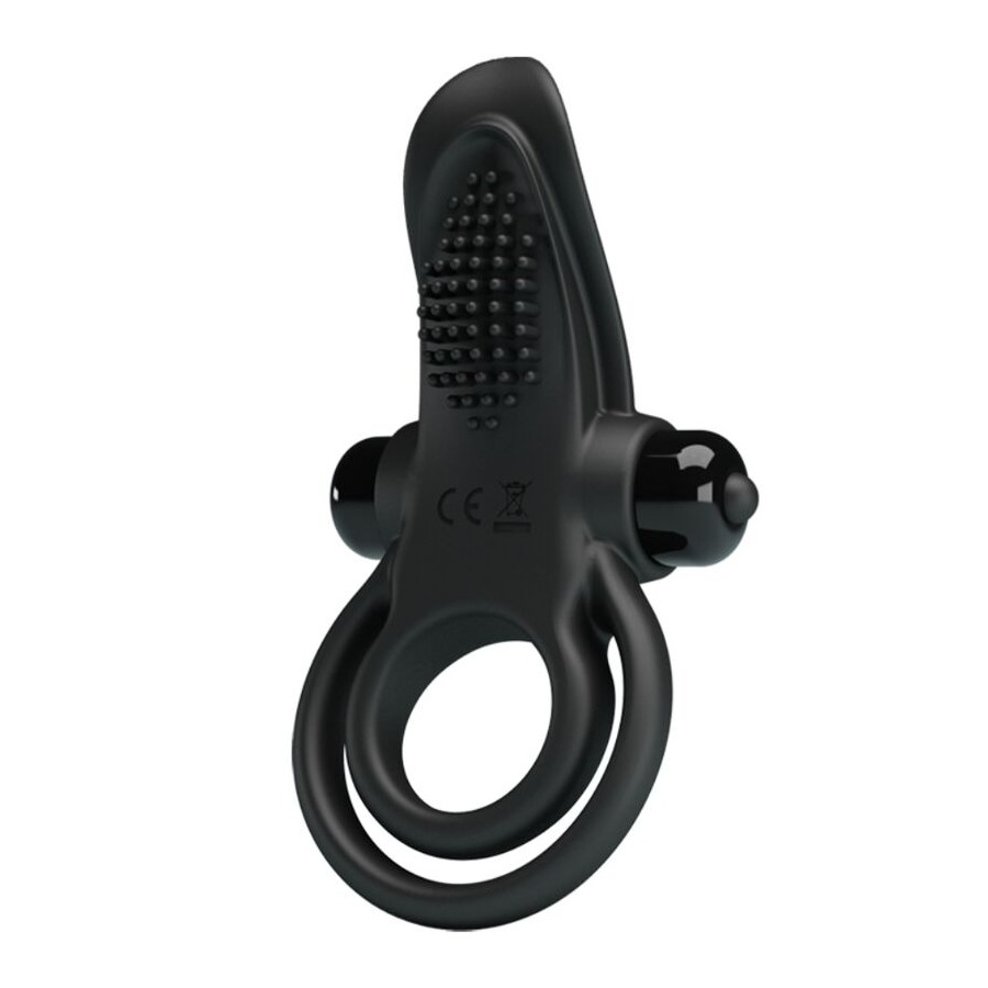PRETTY LOVE - DOUBLE ANNEAU VIBRANT + STIMULATEUR DE CLITORIS 10 VIBRATIONS NOIR